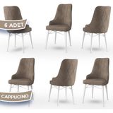 Canisa Concept Neta Serisi Babyface Kumaş Beyaz Gürgen Ayak 6 Adet Yemek Odası Sandalye - Cappucino