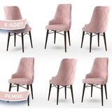 Canisa Concept Neta Serisi Babyface Kumaş Ceviz Gürgen Ayak 6 Adet Yemek Odası Sandalye - Pembe