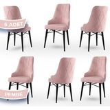 Canisa Concept Neta Serisi Babyface Kumaş Siyah Gürgen Ayak 6 Adet Yemek Odası Sandalye - Pembe