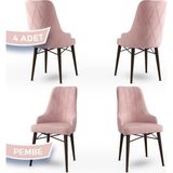 Canisa Concept Neta Serisi Babyface Kumaş Yemek Odası Sandalyesi Ceviz Gürgen Ayak 4 Adet Sandalye - Pembe