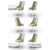 Canisa Concept Newa Serisi, 1.Sınıf Babyface Kumaş Beyaz Metal Ayak Gold Halkalı, 6 Adet Krem Sandalye