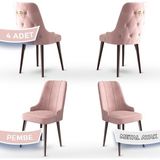 Canisa Concept Newa Serisi, 1.sınıf Babyface Kumaş Kahve Metal Ayaklı Gold Halkalı, 4 Adet Sandalye - Pembe