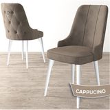 Canisa Concept Newa Serisi Babyface Kumaş Beyaz Metal Ayak Gümüş Halkalı 1 Adet Sandalye - Cappucino