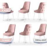 Canisa Concept Newa Serisi Babyface Kumaş Beyaz Metal Ayak Gümüş Halkalı 6 Adet Sandalye - Pembe