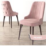 Canisa Concept Newa Serisi Babyface Kumaş Kahve Metal Ayak Gümüş Halkalı 1 Adet Sandalye - Pembe