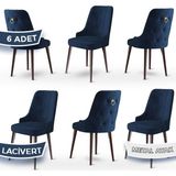 Canisa Concept Newa Serisi Babyface Kumaş Kahve Metal Ayaklı Gold Halkalı 6 Adet Sandalye - Lacivert