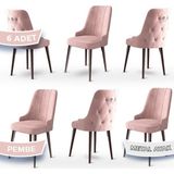 Canisa Concept Newa Serisi Babyface Kumaş Kahve Metal Ayaklı Gümüş Halkalı 6 Adet Sandalye - Pembe