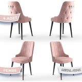 Canisa Concept Newa Serisi, Babyface Kumaş Siyah Metal Ayak Gümüş Halka, 4 Adet Sandalye - Pembe