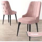 Canisa Concept Newa Serisi Babyface Kumaş Siyah Metal Ayak Gümüş Halkalı 1 Adet Sandalye - Pembe