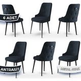 Canisa Concept Newa Serisi Babyface Kumaş Siyah Metal Ayak Gümüş Halkalı 6 Adet Sandalye - Antrasit