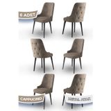 Canisa Concept Newa Serisi,1.Sınıf Babyface Kumaş Siyah Metal Ayak Gümüş Halkalı, 6 Adet Cappucino Sandalye