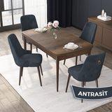 Canisa Concept Nex Serisi, Barok Ahşap Desen 80 x 132 cm Mdf Mutfak Masası Takımı Metal Iskelet, 4 Sandalye Gold Halka - Antrasit