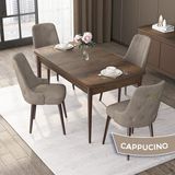 Canisa Concept Nex Serisi, Barok Ahşap Desen 80 x 132 cm Mdf Mutfak Masası Takımı Metal Iskelet, 4 Sandalye Gold Halka - Cappucino