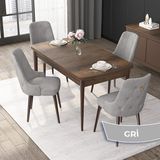 Canisa Concept Nex Serisi, Barok Ahşap Desen 80 x 132 cm Mdf Mutfak Masası Takımı Metal Iskelet, 4 Sandalye Gold Halka - Gri