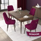 Canisa Concept Nex Serisi, Barok Ahşap Desen 80 x 132 cm Mdf Mutfak Masası Takımı Metal Iskelet, 4 Sandalye Gold Halka - Mürdüm
