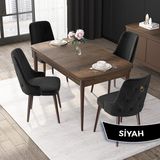 Canisa Concept Nex Serisi, Barok Ahşap Desen 80 x 132 cm Mdf Mutfak Masası Takımı Metal Iskelet, 4 Sandalye Gold Halka - Siyah