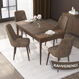 Canisa Concept Nex Serisi Barok Ahşap Desen 80 x 132 cm Mdf Mutfak Masası Takımı Metal Iskelet 4 Sandalye Gümüş Halka - 80x132 - Kahverengi