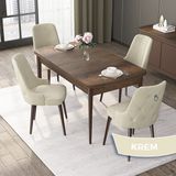 Canisa Concept Nex Serisi Barok Ahşap Desen 80 x 132 cm Mdf Mutfak Masası Takımı Metal Iskelet 4 Sandalye Gümüş Halka - 80x132 - Krem