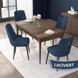 Canisa Concept Nex Serisi Barok Ahşap Desen 80 x 132 cm Mdf Mutfak Masası Takımı Metal Iskelet 4 Sandalye Gümüş Halka - 80x132 - Lacivert