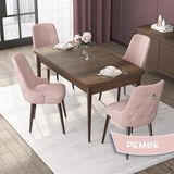 Canisa Concept Nex Serisi Barok Ahşap Desen 80 x 132 cm Mdf Mutfak Masası Takımı Metal Iskelet 4 Sandalye Gümüş Halka - 80x132 - Pembe