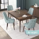 Canisa Concept Nex Serisi Barok Ahşap Desen 80 x 132 cm Mdf Mutfak Masası Takımı Metal Iskelet 4 Sandalye Gümüş Halka - 80x132 - Su Yeşili