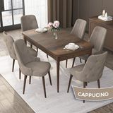 Canisa Concept Nex Serisi, Barok Ahşap Desen 80 x 132 cm Mdf Mutfak Masası Takımı Metal Iskelet, 6 Sandalye Gold Halka - Cappucino