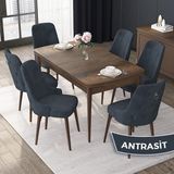 Canisa Concept Nex Serisi Barok Ahşap Desen 80 x 132 cm Mdf Mutfak Masası Takımı Metal Iskelet 6 Sandalye Gümüş Halka - 80x132 - Antrasit