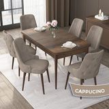 Canisa Concept Nex Serisi Barok Ahşap Desen 80 x 132 cm Mdf Mutfak Masası Takımı Metal Iskelet 6 Sandalye Gümüş Halka - 80x132 - Cappucino