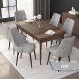 Canisa Concept Nex Serisi Barok Ahşap Desen 80 x 132 cm Mdf Mutfak Masası Takımı Metal Iskelet 6 Sandalye Gümüş Halka - 80x132 - Gri