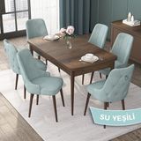 Canisa Concept Nex Serisi Barok Ahşap Desen 80 x 132 cm Mdf Mutfak Masası Takımı Metal Iskelet 6 Sandalye Gümüş Halka - 80x132 - Su Yeşili