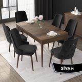 Canisa Concept Nex Serisi, Barok Ahşap Desen 80X132 Mdf Mutfak Masası Takımı Metal Iskelet, 6 Sandalye Gümüş Halka - Siyah