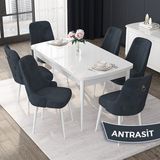 Canisa Concept Nex Serisi, Beyaz 80 x 132 cm Mdf Mutfak Masası Takımı Metal Iskelet, 6 Sandalye Gold Halka - Antrasit