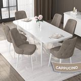 Canisa Concept Nex Serisi, Beyaz 80 x 132 cm Mdf Mutfak Masası Takımı Metal Iskelet, 6 Sandalye Gold Halka - Cappucino