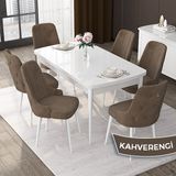 Canisa Concept Nex Serisi, Beyaz 80 x 132 cm Mdf Mutfak Masası Takımı Metal Iskelet, 6 Sandalye Gold Halka - Kahverengi
