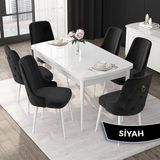 Canisa Concept Nex Serisi, Beyaz 80 x 132 cm Mdf Mutfak Masası Takımı Metal Iskelet, 6 Sandalye Gold Halka - Siyah