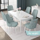 Canisa Concept Nex Serisi, Beyaz 80 x 132 cm Mdf Mutfak Masası Takımı Metal Iskelet, 6 Sandalye Gold Halka - Su Yeşili
