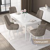 Canisa Concept Nex Serisi, Beyaz 80 x 132 cm Mdf Mutfak Masasıtakımı Metal Iskelet, 4 Sandalye Gold Halka - Cappuccino