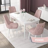 Canisa Concept Nex Serisi, Beyaz 80 x 132 cm Mdf Mutfak Masasıtakımı Metal Iskelet, 4 Sandalye Gold Halka - Pembe