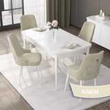 Canisa Concept Nex Serisi Beyaz 80 x 132 cm Mdf Mutfak Masasıtakımı Metal Iskelet 4 Sandalye Gümüş Halka - 80x132 - Krem