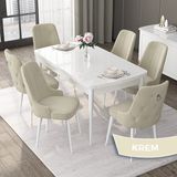 Canisa Concept Nex Serisi Beyaz 80 x 132 cm Mdf Mutfak Masasıtakımı Metal Iskelet6 Sandalye Gümüş Halka - 80x132 - Krem