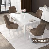 Canisa Concept Nex Serisi, Beyaz 80X132 Mdf Mutfak Masasıtakımı Metal Iskelet, 4 Sandalye Gümüş Halka - Kahverengi
