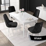 Canisa Concept Nex Serisi, Beyaz 80X132 Mdf Mutfak Masasıtakımı Metal Iskelet, 4 Sandalye Gümüş Halka - Siyah