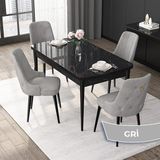 Canisa Concept Nex Serisi, Siyah Mermer 80 x 132 cm Mdf Mutfak Masası Takımı Metal Iskelet, 4 Sandalye Gold Halka - Gri