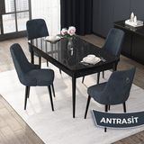 Canisa Concept Nex Serisi Siyah Mermer 80 x 132 cm Mdf Mutfak Masası Takımı Metal Iskelet 4 Sandalye Gümüş Halka - 80x132 - Antrasit