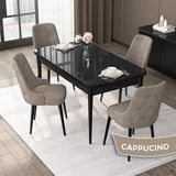 Canisa Concept Nex Serisi Siyah Mermer 80 x 132 cm Mdf Mutfak Masası Takımı Metal Iskelet 4 Sandalye Gümüş Halka - 80x132 - Cappucino