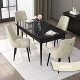 Canisa Concept Nex Serisi Siyah Mermer 80 x 132 cm Mdf Mutfak Masası Takımı Metal Iskelet 4 Sandalye Gümüş Halka - 80x132 - Krem
