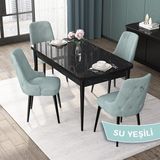 Canisa Concept Nex Serisi Siyah Mermer 80 x 132 cm Mdf Mutfak Masası Takımı Metal Iskelet 4 Sandalye Gümüş Halka - 80x132 - Su Yeşili