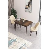Canisa Concept Nil Serisi 70x110 cm Sabit Mutfak Masası Takımı, Barok Ceviz Masa, 2 Krem Sandalye