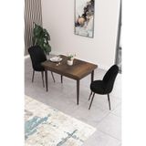 Canisa Concept Nil Serisi 70x110 cm Sabit Mutfak Masası Takımı, Barok Ceviz Masa, 2 Siyah Sandalye