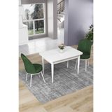 Canisa Concept Nil Serisi 70x110 cm Sabit Mutfak Masası Takımı, Beyaz Masa, 2 Haki Yeşil Sandalye